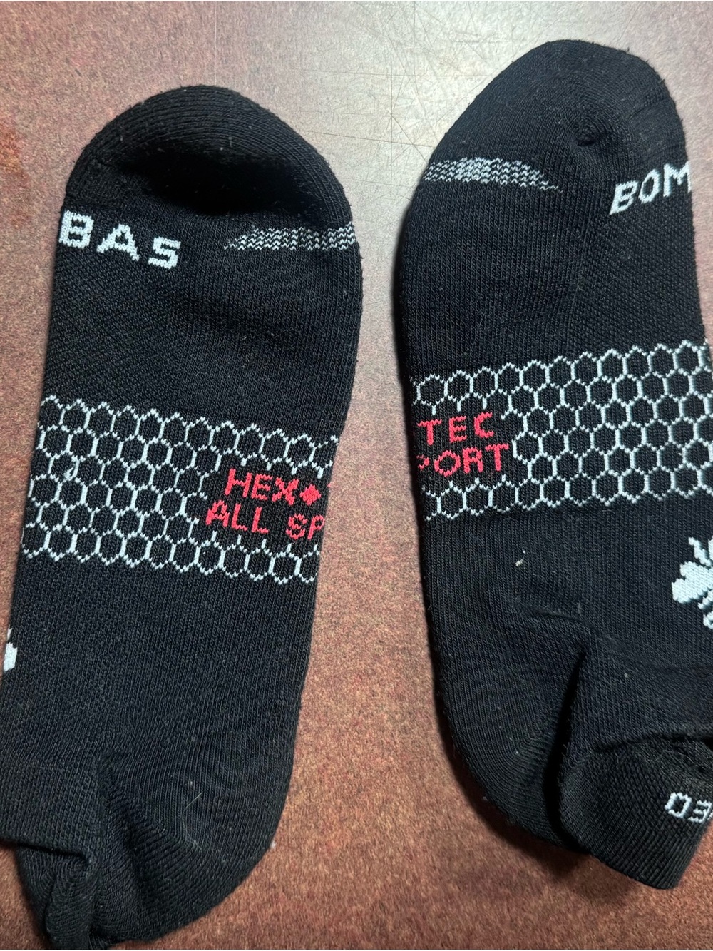 Bombas Black Low-Cut Athletic Socks with White and Red Accents